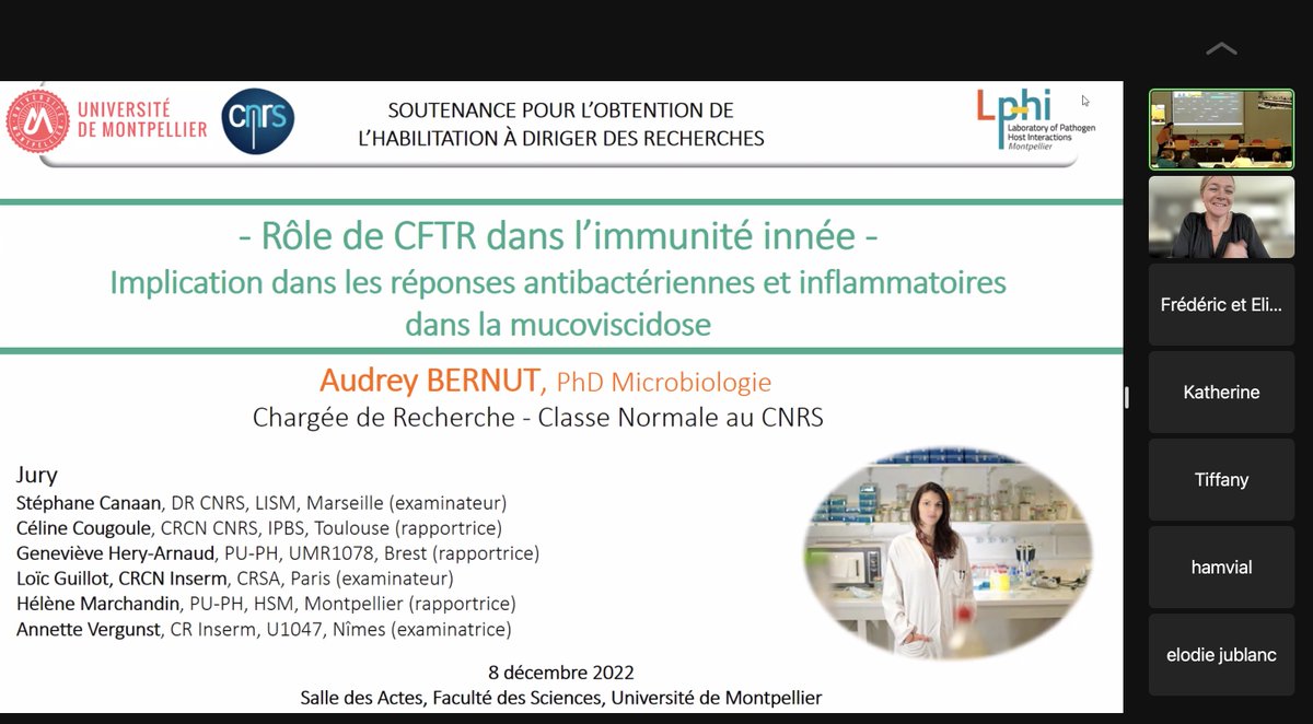 Félicitations <a href="/BernutAudrey/">Audrey Bernut</a> pour ton HDR obtenue avec brio! Grand plaisir, partagé avec <a href="/canaanlab/">Canaan Lab</a> <a href="/LG_LoicGuillot/">Loic Guillot</a> <a href="/CelineCougoule/">Céline Cougoule</a>, d'avoir pu "juger" (admirer) ton parcours dans la recherche sur la #mucoviscidose avec des travaux majeurs sur inflammation/infection à M. abscessus