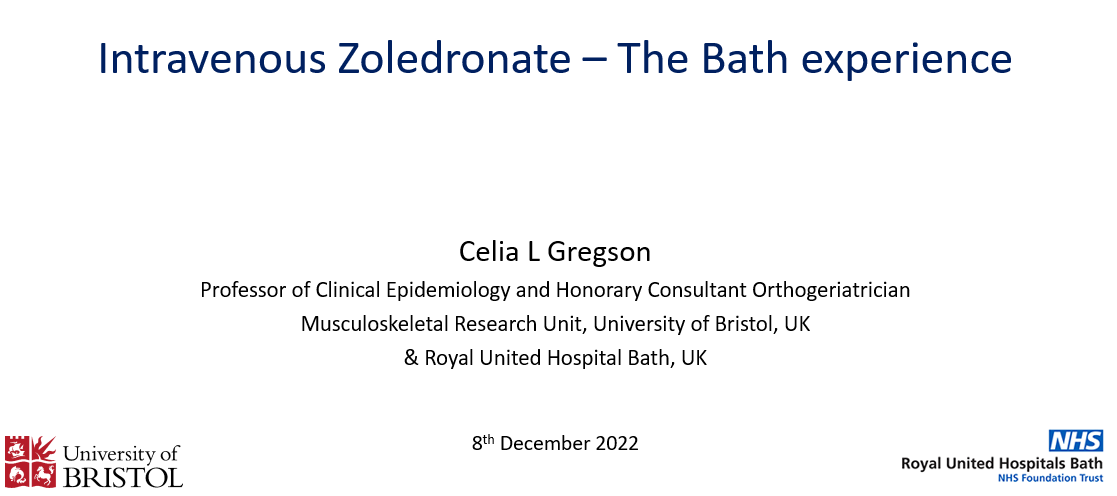 A_MacLullich's tweet photo. @celiagregson on the rationale for inpatient iv zoledronic acid given soon after hip # repair at the Scottish Hip Fracture Audit national meeting.
More details: https://t.co/JldWQfLgHJ
#SCOTHIP22
#osteoporosis #hipfracture #zoledronate https://t.co/PMez1MLl5V