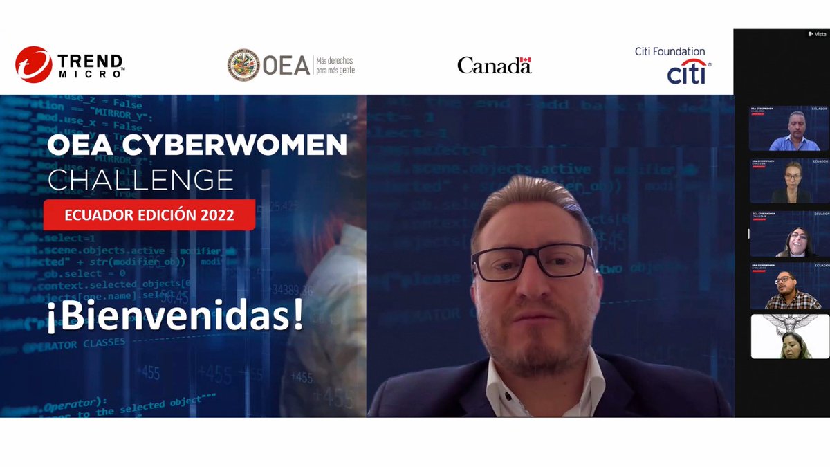 Telecom_Ec's tweet image. El Subsecretario Fabián Iñiguez @coli6 junto al organismo de los 🇱🇷@OEA_Cyber dieron  la apertura al #CyberwomenChallenge2022🇪🇨.
Evento de ciberseguridad que empodera a la mujeres en las Tic. Gracias al apoyo de @OEA_CITEL y @TrendMicroLATAM