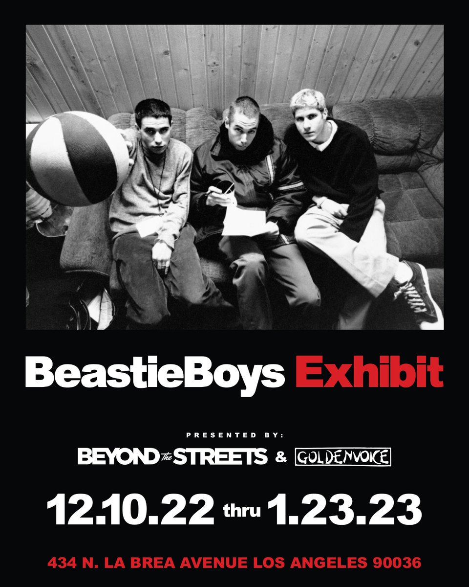 Beastie Boys (@beastieboys) on Twitter photo Reminder <a href="/Beyond__streets/">BEYOND THE STREETS Art</a> are launching a #BeastieBoys Exhibit this weekend through January 23 in Los Angeles. Tickets are FREE and you can reserve your space now. For more info and tickets, head to: BeastieBoys.lnk.to/Exhibit Reminder <a href="/Beyond__streets/">BEYOND THE STREETS Art</a> are launching a #BeastieBoys Exhibit this weekend through January 23 in Los Angeles. Tickets are FREE and you can reserve your space now. For more info and tickets, head to: BeastieBoys.lnk.to/Exhibit