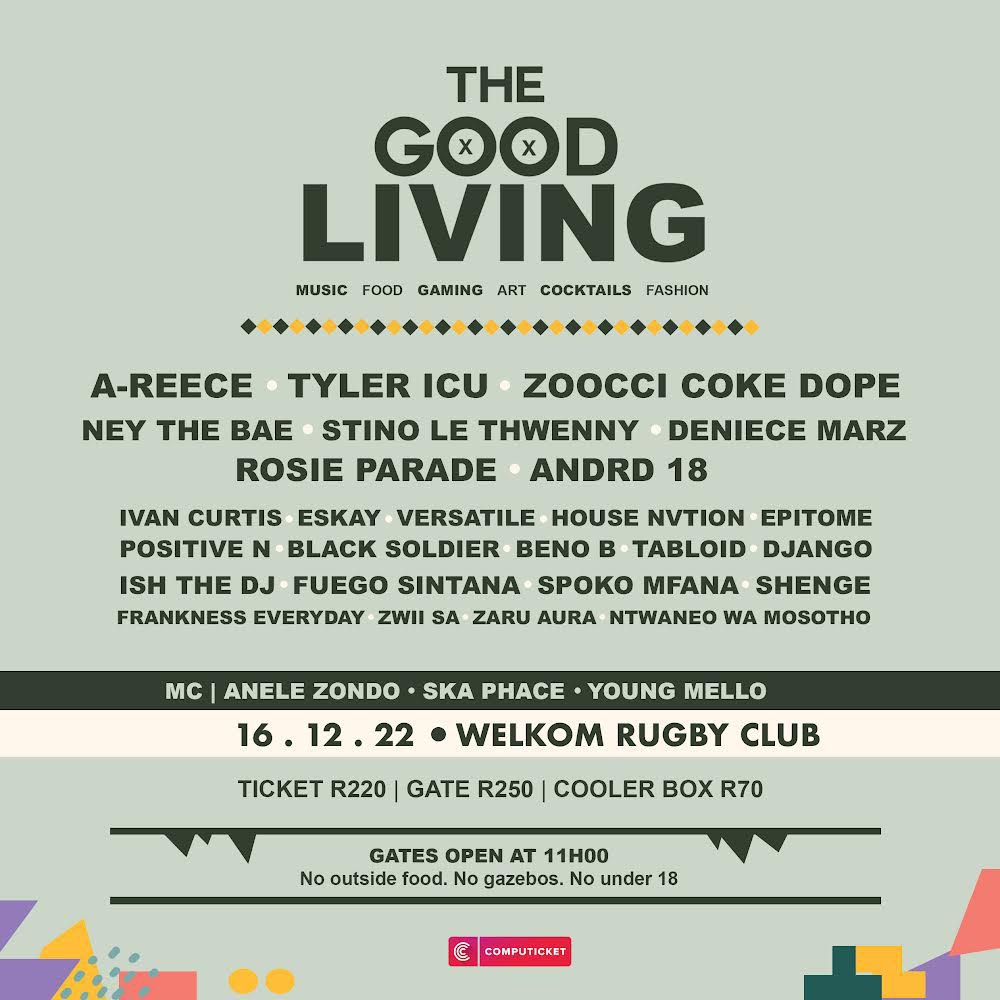 TheGoodliving2's tweet photo. I don’t know about you, but we are UP for a well rounded event… 🎉🎉🎉

Hip Hop, Piano, Eclectic, RnB, Reggae… Zonke Bonke 

16th December 2022, Welkom Rugby Club

@Computicket when tickets sell out, we won’t have tissues to wipe your tears #TheGoodliving #VibeDifferent https://t.co/0Bncevjvje