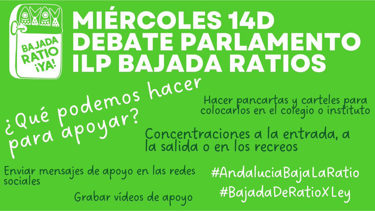 🚨Atención orientadoras y orientadores y toda la comunidad educativa.
Es ahora📢📢📢
El #14D se debate en el parlamento la #bajadaderatioxley 
1 orientador por cada 250 alumnos y alumnas, no es utopía. Hay que pelearlo.
¿Cómo podemos ayudar? ⬇️⬇️⬇️⬇️
