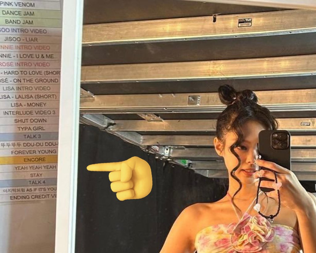 En esta imagen de #JENNIE se puede ver el setlist del concierto de Barcelona y no se encuentra ‘BOOMBAYAH’. 

Las chicas solo la cantaron porque nos amaron 💖

<a href="/BLACKPINK/">BLACKPINKOFFICIAL</a> #BLACKPINK