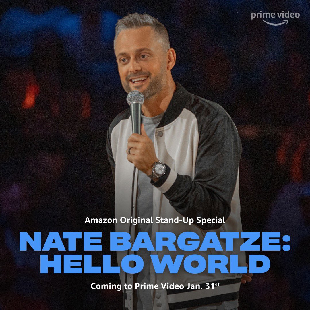 LaughTrackPV's tweet image. A nice stand up special from the nicest man in Stand Up comedy. What more could you want? 

Nate Bargatze: Hello World is coming to Prime Video, January 31st.
