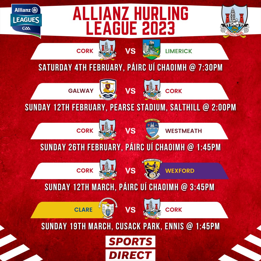 Cork GAA on X: The fixtures for the Allianz Leagues 2023 have been  confirmed today following the release of the GAA Master Plan for 2023.   #SportsDirectIreland #BorntoPlay   / X