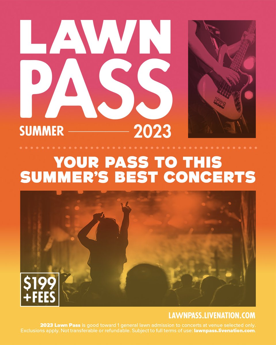 ☀️It’s back for 2023!☀️ Lawn Pass is where Summer meets Music. One Pass that gets you into CONCERTS ALL SUMMER for $199 + fees!

🎫 On Sale | Wednesday, December 14
👉 Details: livemu.sc/3Y6KpRy