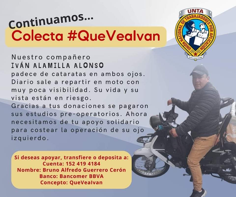 Las empresas de reparto por aplicación (rappi, Uber, didi, etc) siguen sin reconocer a quienes trabajan para ellas como "personas trabajadoras". Por eso siguen sin acceso a #seguridadsocial. Hoy <a href="/UNTA_Mexico/">UNTA Unión Nacional de Trabajadores por Aplicación</a> busca cambiar eso. Mientras eso pasa, toca apoyar esto: