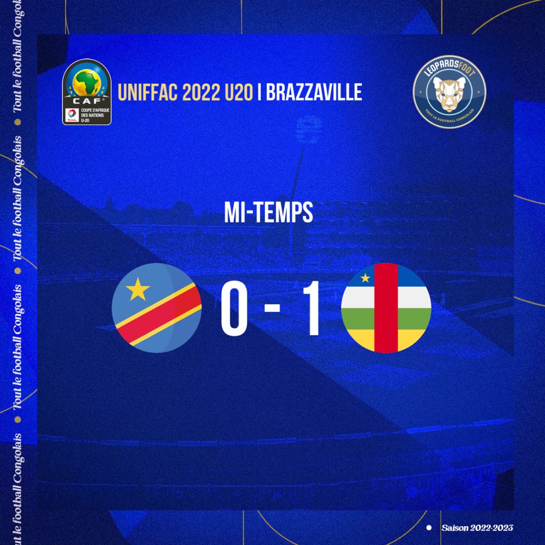 leopardsfoot's tweet photo. 🐆Les U20 centrafricains mènent à la pause (0-1)
En difficulté dès l’entame du match, les Léopards U20 ont été punis à la 30è minute par Boris Gbenou.
Les hommes de Michel Dinzey doivent impérativement rectifier le tir en 2è mi-temps pour rester dans le match.
#RDCRCA https://t.co/8RSTTOngVC