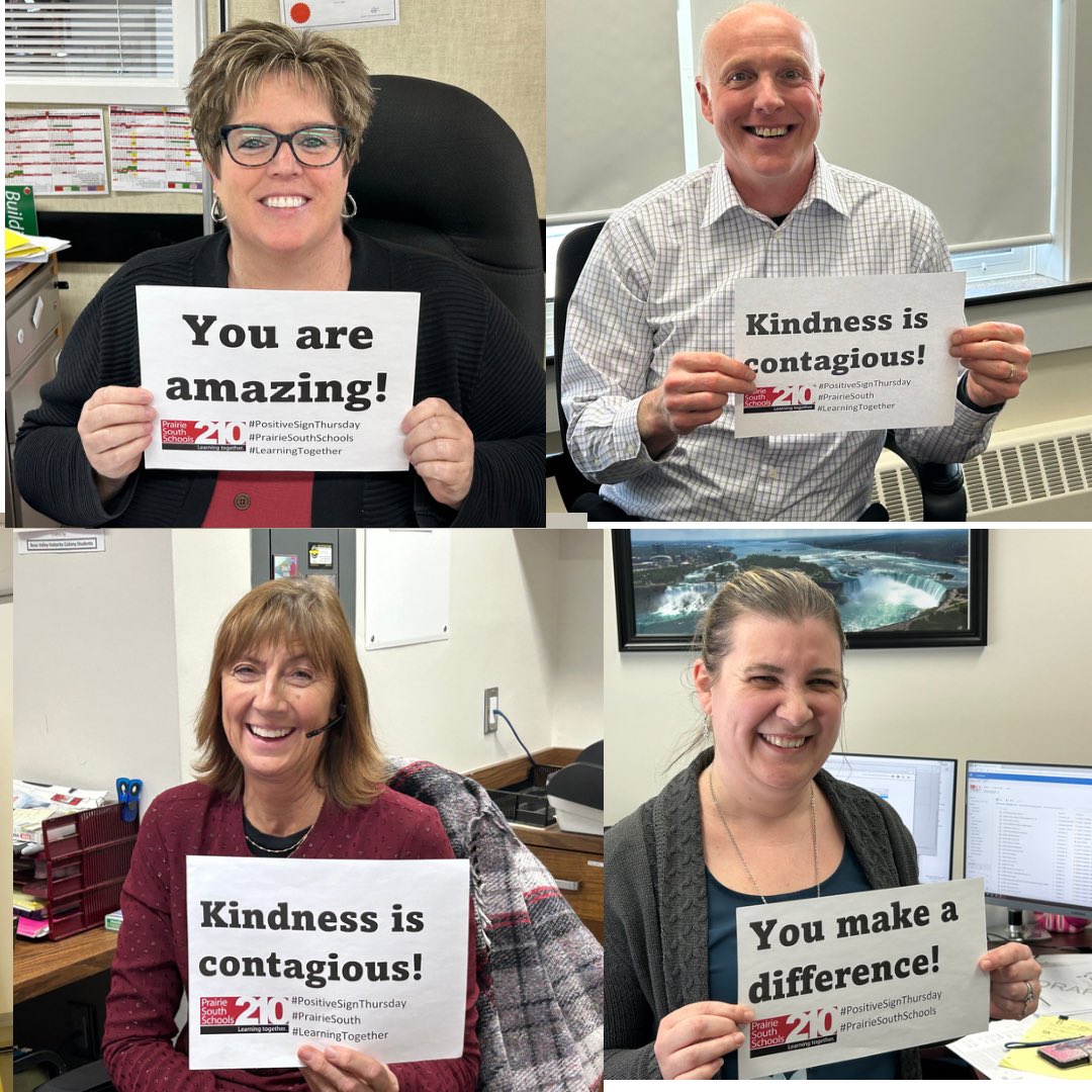 It is #PositiveSignThursday today in <a href="/PrairieSouth/">Prairie South</a>. You are amazing! Kindness is contagious! Thank you to the central office staff for getting involved this week. #LearningTogether