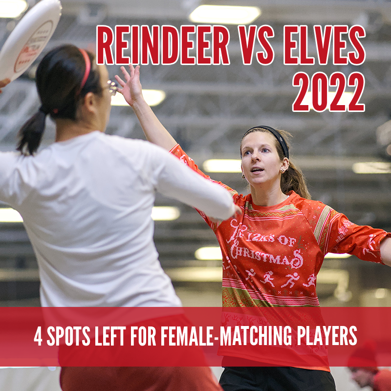 We have 4 spots left for female-matching players in our Reindeer vs. Elves tourney and toy drive. Join us this Sunday, 12/11. (Sorry gents, your spots are full.) Sign up now & don't miss the holiday fun! calgaryultimate.com/e/reindeer-vs-…
#calgarysport #calgaryultimate
📸: CalActionPhotos