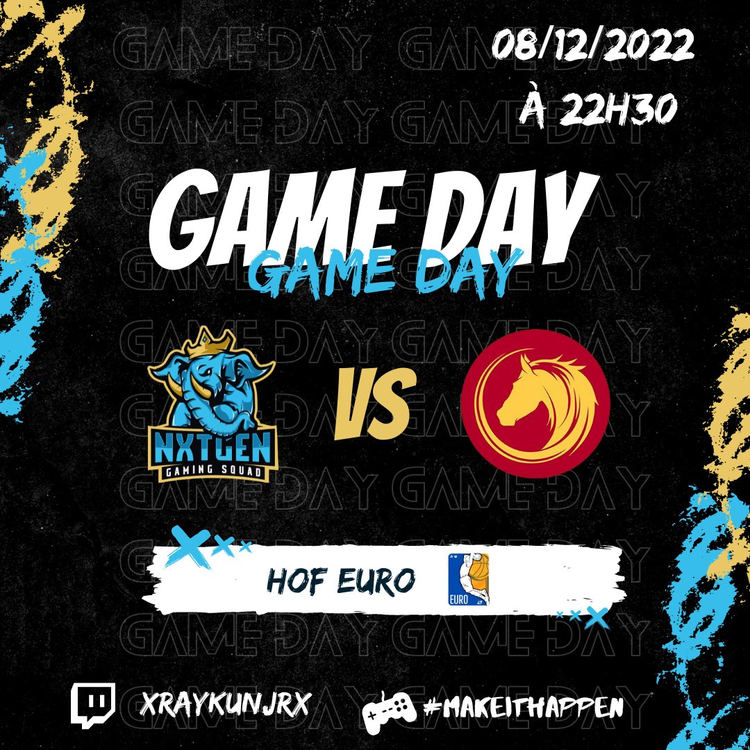 🎮GAME DAY 

Nouvelle soirée pour la team ❗️

𝗚𝗔𝗠𝗘 𝟭
🆚 <a href="/EsportsRegnum/">Regnum Carya Esports</a> 
⏰ 21h

𝗚𝗔𝗠𝗘 𝟮
🆚 <a href="/Horses2K/">Horses 🐴</a> 
⏰ 22h30

🏆 @HOFEuro2K 
📅 Journée 7

Les deux rencontres sont à suivre 👉 twitch.tv/xraykunjrx

#MakeItHappen 🐘