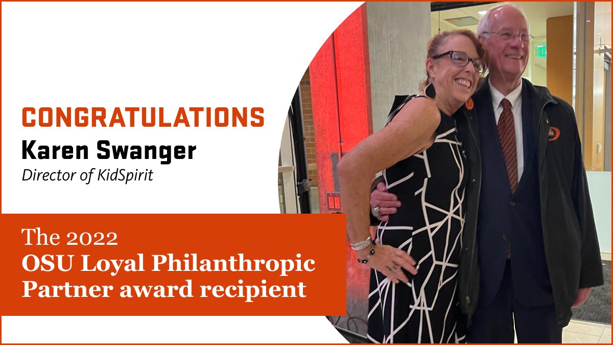 Congratulations to @KarenSwanger, this year's OSU Loyal Philanthropic Partner award recipient! She is a 
@CPHHS alumna and makes a difference in the community as the director of <a href="/OSUKidSpirit/">OSU KidSpirit</a>. 
beav.es/5hp