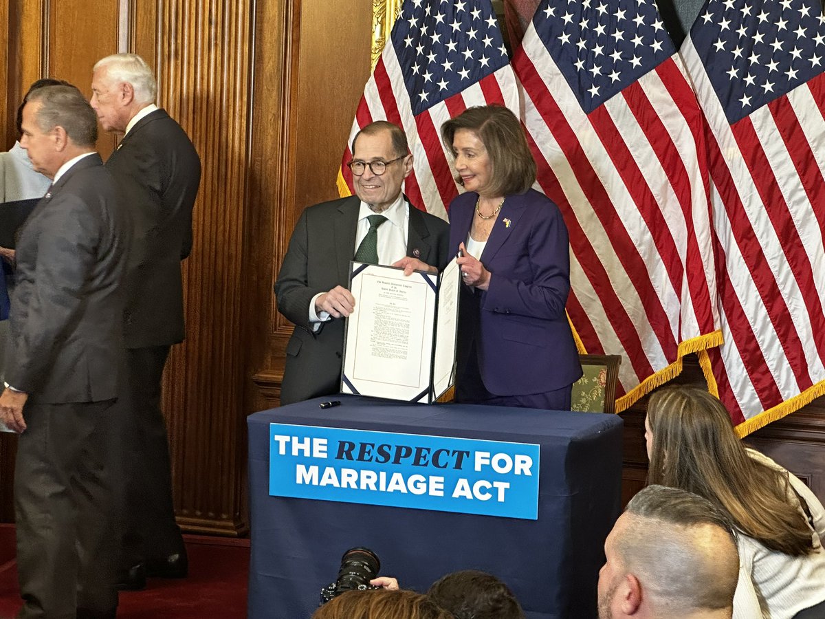 RepJerryNadler's tweet photo. When our fundamental rights are at stake, we fight back. I was proud to quickly join my colleagues in a bill enrollment ceremony for my #RespectForMarriageAct so we can get it to @POTUS’ desk ASAP. https://t.co/4T4D6GmJOD