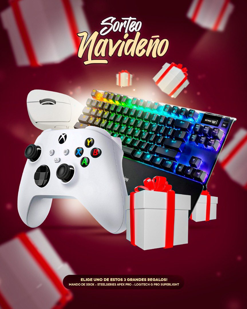 Mega sorteo navideño☃️ x5 días🌲

Requisitos:
-Seguir a: <a href="/fusionfsgg/">FUSION</a> 
-Seguir a: <a href="/MrDazugg/">FS Daniel MrDazu Mazzeo</a> 
-Seguir a: <a href="/PattyIbarrolaa/">Patty🦋</a> 
-❤️🔁

Premios:
1- Escoges si quieres un teclado apex pro✨ / mando (play/xbox)✨ / mouse Logitech G pro ✨
2- Un mouse Logitech G pro