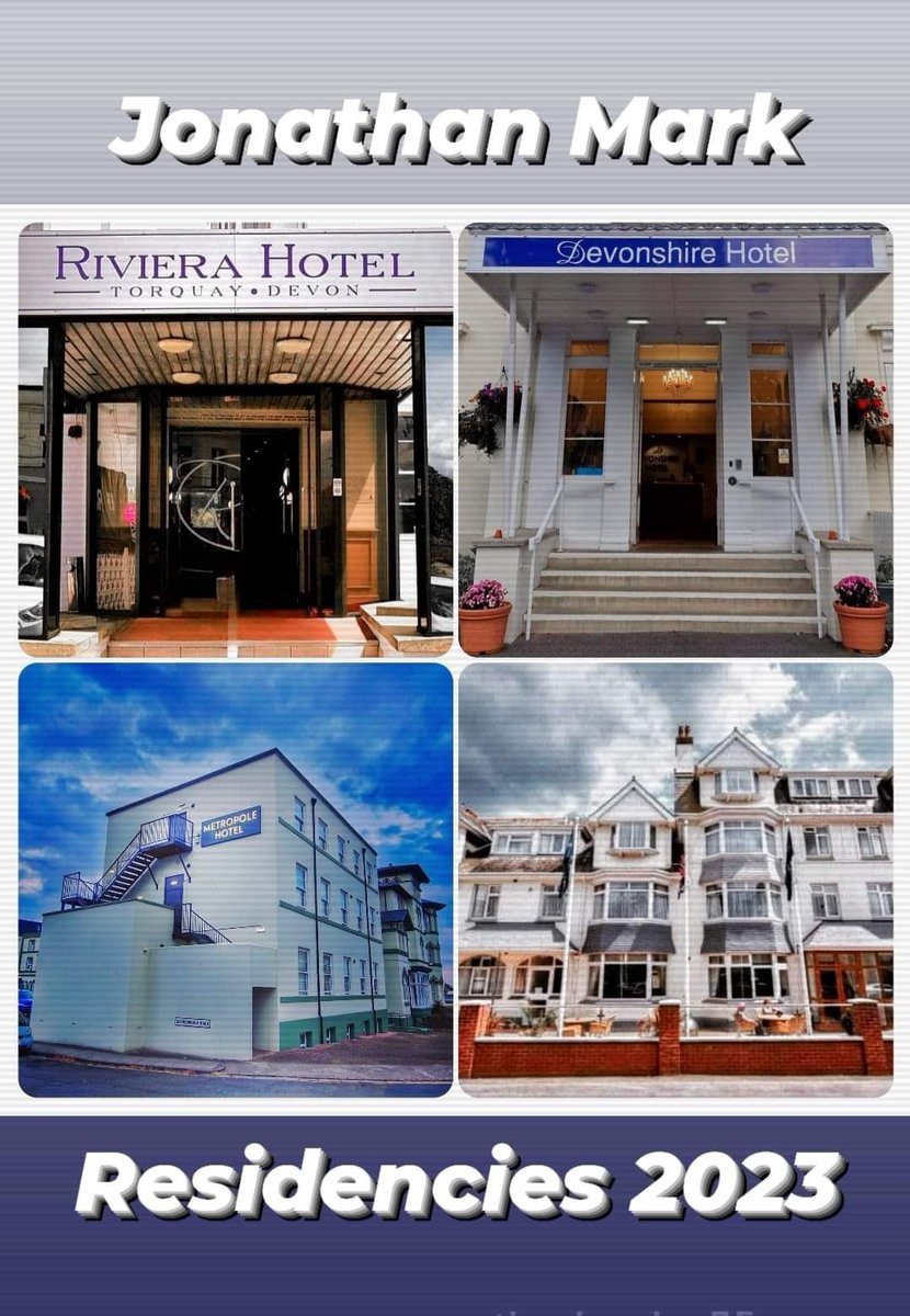 JonathanMarkUK's tweet photo. Looking forward to my #residencies during 2023...
Mondays: Jan 30 to Dec 11
Riviera Hotel, TQ
Wednesdays: Jan 11 to Dec 13
The Devonshire Hotel, TQ
Fridays: Mar 17 to Oct 20
Metropole Hotel, TQ
Sundays: Jan 15 to Dec 31
The Queens Hotel, Paignton
#entertainment #JonathanMark https://t.co/VVEVFUW06m