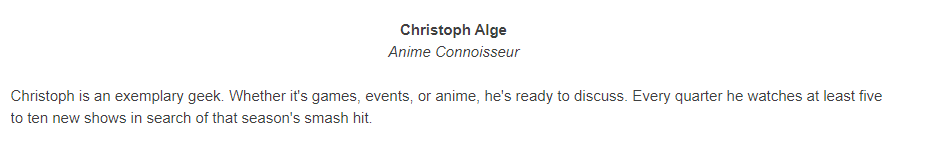 Alien_monkey42's tweet photo. @Crunchyroll @TheAnimeAwards Not to call someone out but...that's it? That's all it takes to be a judge? The other judges have credentials, but for him, it's just "He watches anime I guess"? https://t.co/rdJX56ezJ0
