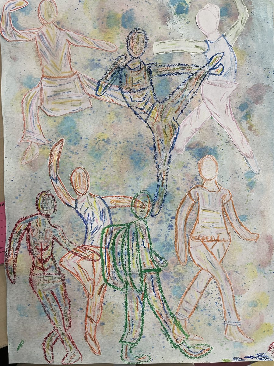 These gesture drawings from Art 2 utilize line to show movement in various figures.  But the real fun began when students could deconstruct and reconstruct them with mixed media!  <a href="/MonticelloHigh/">Monticello High</a> @bethcosta6 <a href="/ACPSFineArts/">ACPS Arts</a> #artsed #gesturedrawing #acps