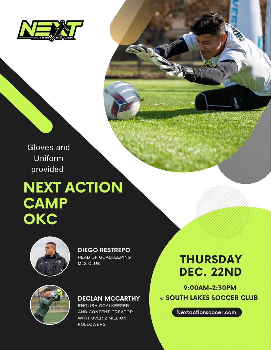 nxtactionsoccer's tweet photo. Oklahoma City!! 

We didn’t forget about ya’ll 

We will be holding a 1 day camp in OKC. 

We are very excited to see you guys again. 

Dec. 22nd 
9:00am-2:30pm
@ South Lake Soccer Club 

Registration is now open:

https://t.co/qGS376asAj https://t.co/0tZWXITOgq