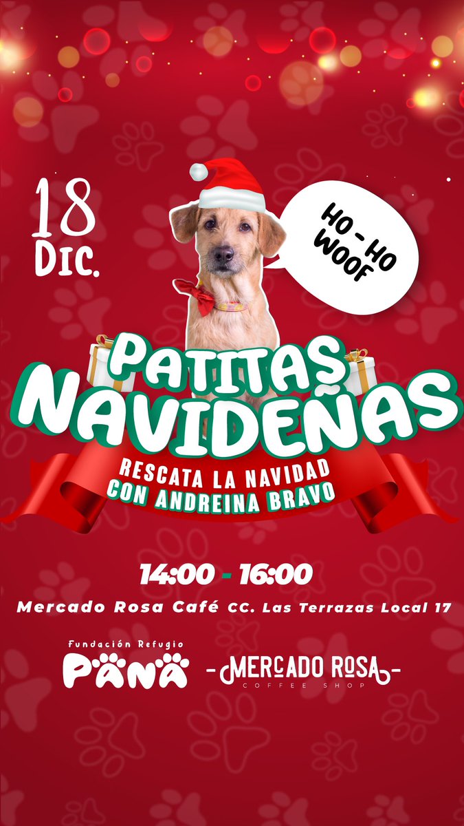 refugioPANA's tweet photo. Patitas navideñas 🎁🐾
Los invitamos este 18 de diciembre de 14:00 a 16:00 en @mercadorosacafe a rescatar la navidad con @andreinabravoo charlas dinámicas, Taller de elaboración de regalos, Puedes donar alimento balanceado
Disfruta del menú delicioso van a donar un porcentaje https://t.co/Rj7vbYeU8J