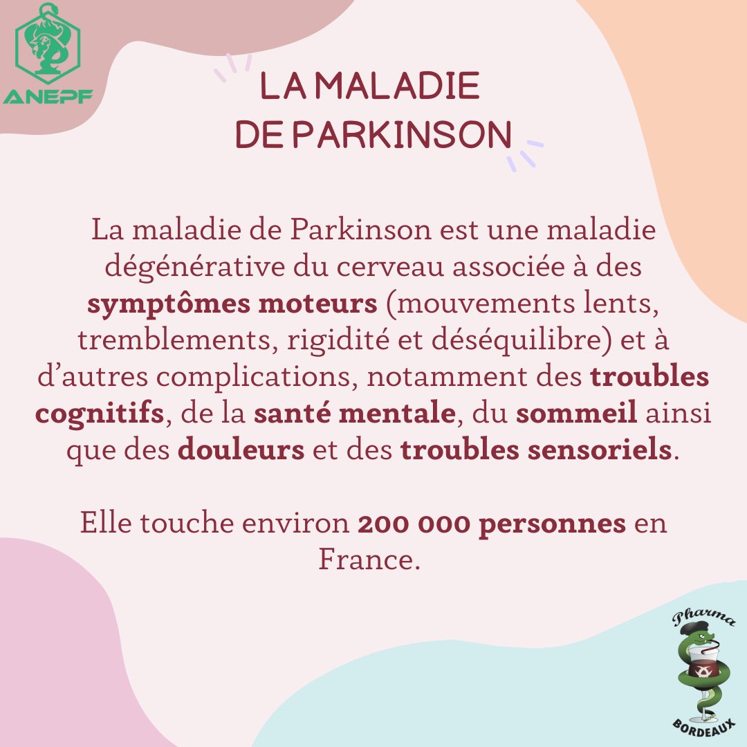 Pharma_ANEPF's tweet photo. 🧬La maladie de #parkinson, est une maladie progressivement #invalidante, c'est une cause majeure de #handicap chez les personnes âgées
🔎C'est la 2️⃣ème cause de handicap moteur chez l'adulte après les AVC
Chaque année,2️⃣5️⃣ mille nouveaux cas sont déclarés en 🇨🇵 https://t.co/vl9bGBd4Se