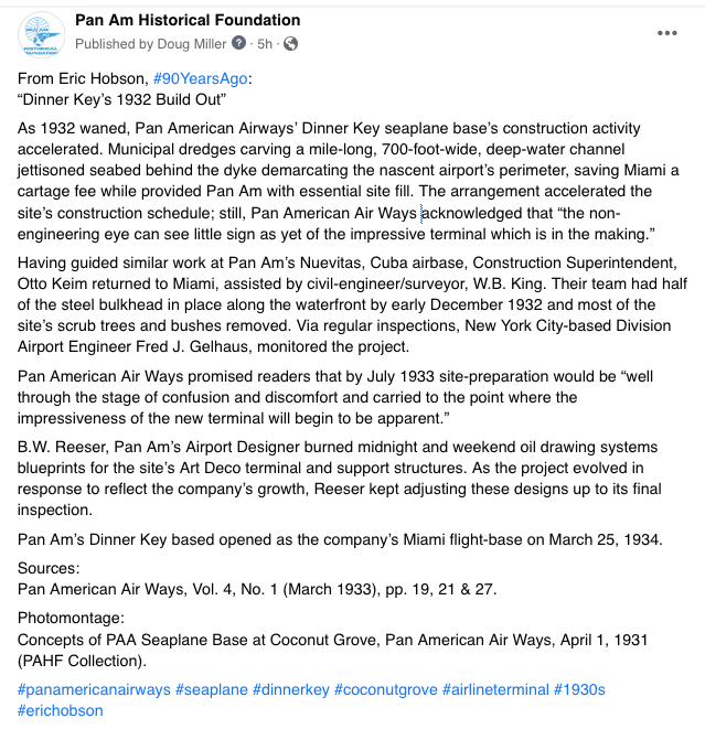 panamhistory's tweet photo. "Dinner Key's 1932 Build Out" by #erichobson
#dinnerkey #miami #panamericanairways #seaplanebase #flyingboat https://t.co/03oQpDbySm