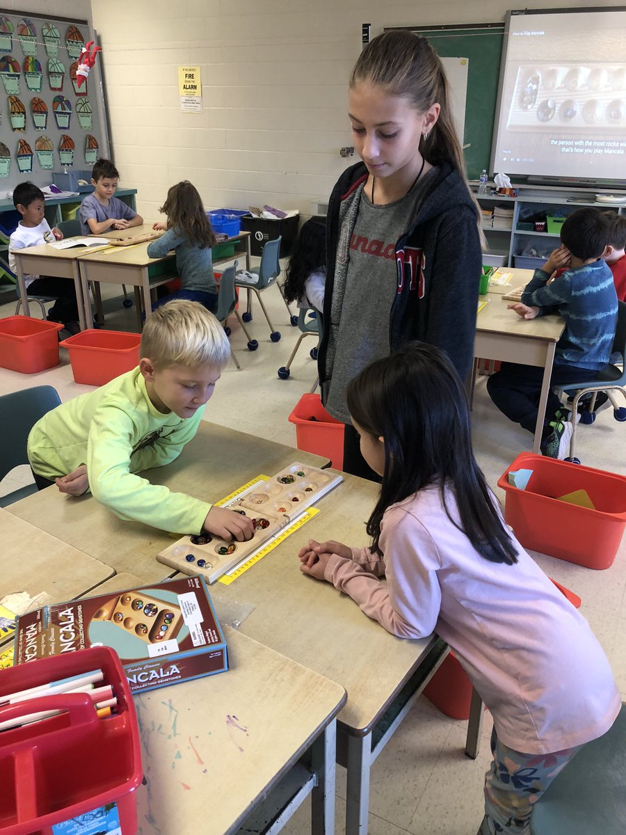 amavesedu's tweet photo. Grade 6 friends came to teach our class the game Mancala this morning! #ocsbCodes @AmyNesbitt1 https://t.co/ikFZC3VZWf