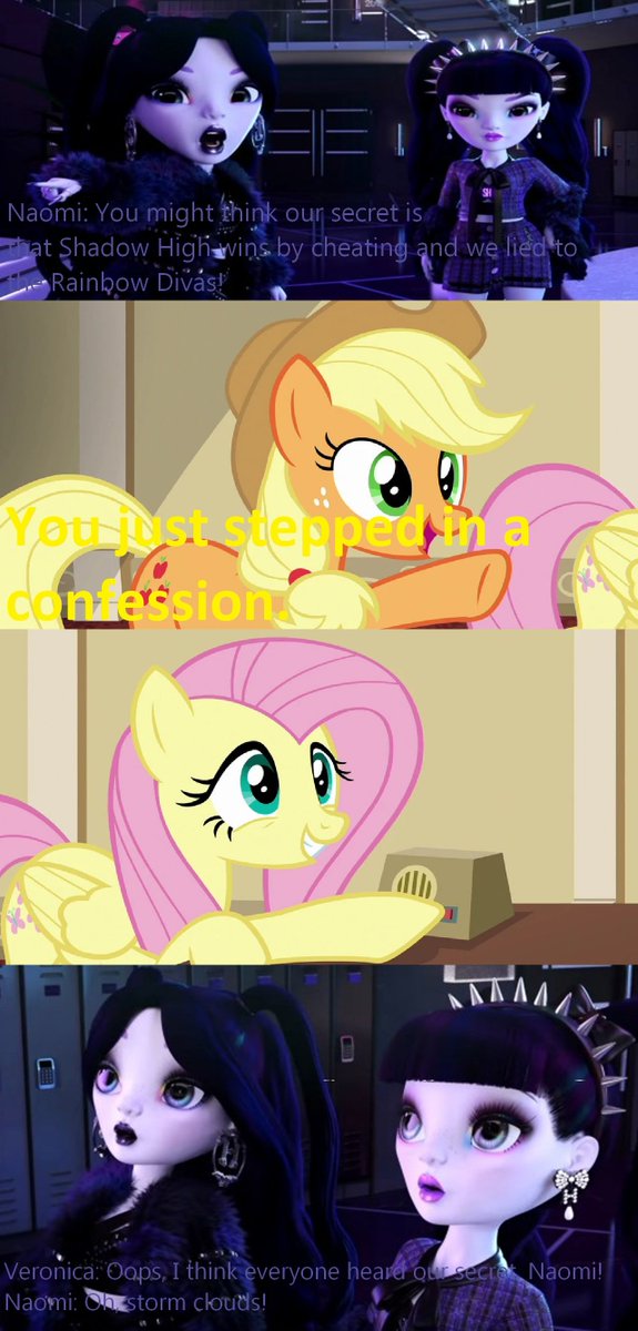 aaliyah_rosado's tweet photo. The Storms Sisters Stepped in a Confession!
#ApplejackMLP #Fluttershy #crossover #RainbowHigh #ShadowHigh #mylittlepony #mylittleponyfriendshipismagic #rainbowhighshadowhigh #NaomiStorm #VeronicaStorm https://t.co/W98jorypJk