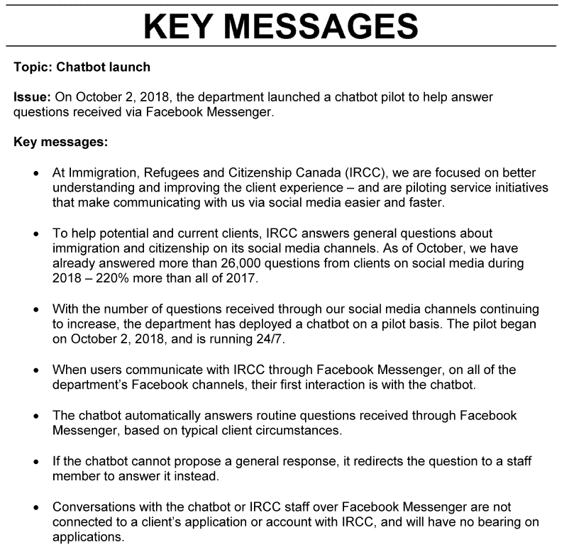 Steven Meurrens on Twitter "IRCC's Facebook Messenger chatbot handles