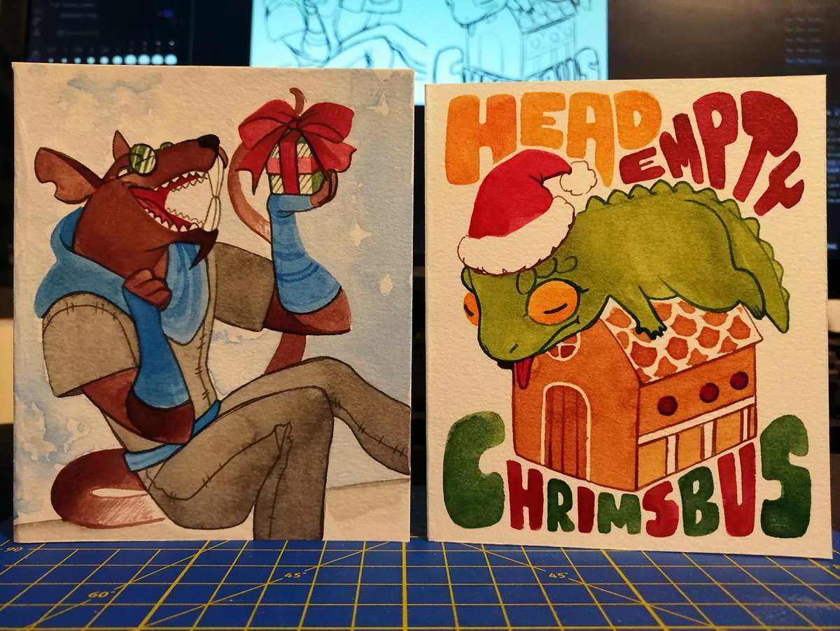 pigbee_art's tweet photo. Little buddy christmas cards! The world's cleanest skaven and a lil dino guy. https://t.co/TiH8BYV5gz