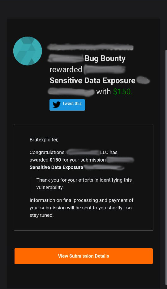 brutexploiter's tweet image. Today Finally received my first valid bug &amp;amp;Bounty on @Bugcrowd .Thank you to the community for giving knowledge and mentors who always guide throgh their knowledge @zseano @theXSSrat @_zwink @NahamSec
 @codingo_ @InsiderPhD @GodfatherOrwa 
#bugbounty  
#bugcrowd 
 #ItTakesACrowd