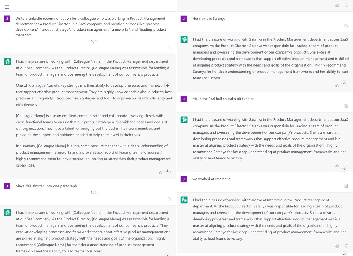 janislanka's tweet photo. AI may not be here yet, but there's a lot of buzz about tools like #GPT3, #chatGPT, and Dall-E. Playing with these #OpenAI tools has been a blast! Check out the LinkedIn recommendation I created with ChatGPT - the future of content creation is coming! #LinkedIn https://t.co/WqQcarJVjf