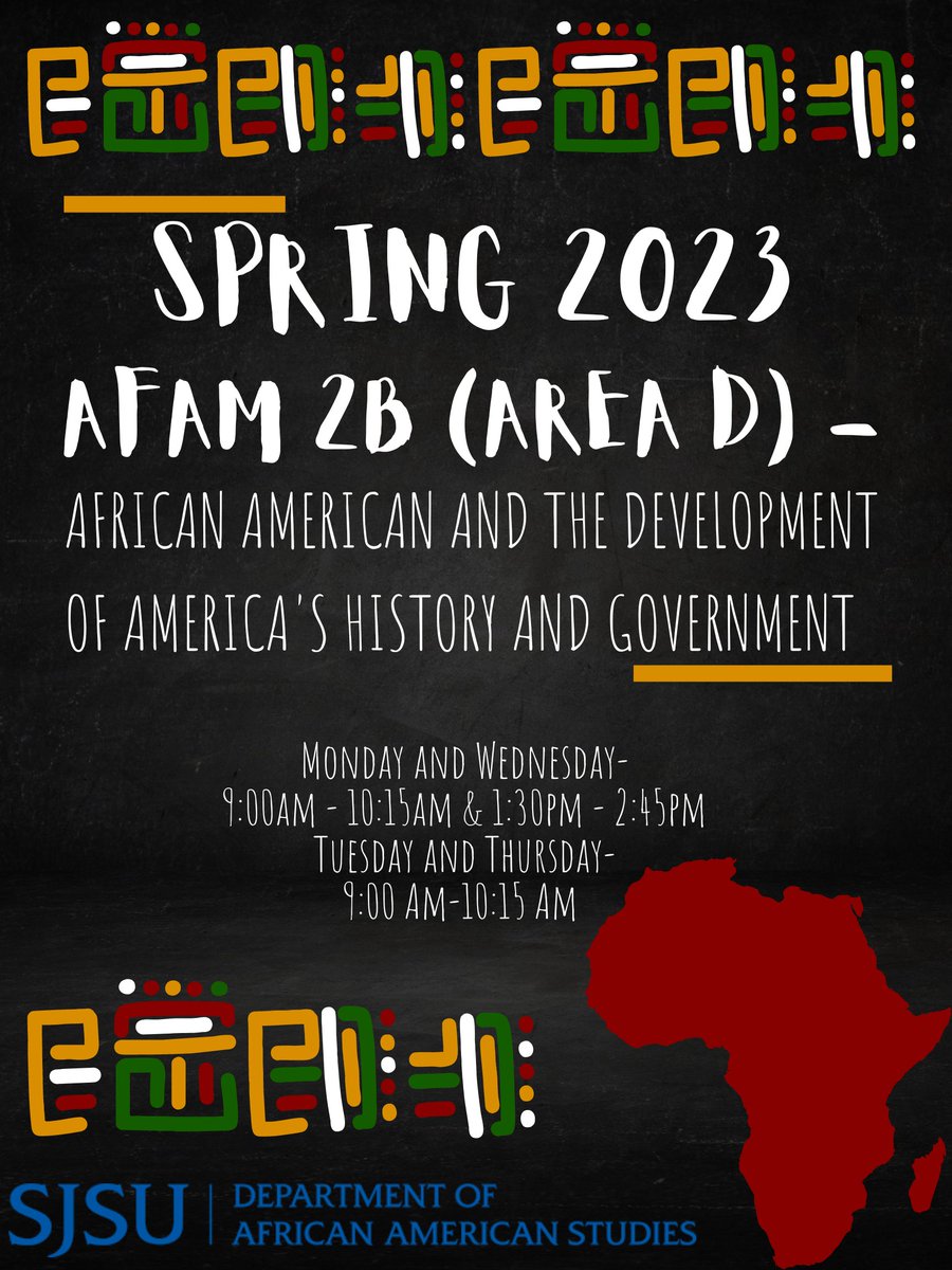 Attention all AFAM Majors and Minors, don’t forget to enroll in AFAM 2B for Spring semester. Register today! #sjsu #Blackstudies