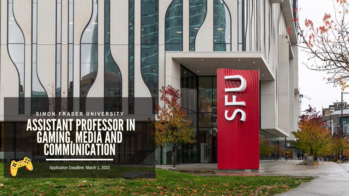 Good morning, all. We are excited to announce that we're inviting candidates to apply for a tenure-track position at the rank of Assistant Professor in Gaming, Media and Communication. 🎮 Kindly find the full details here: (ow.ly/24Pu50LYMvf). @FCATatSFU @SFU