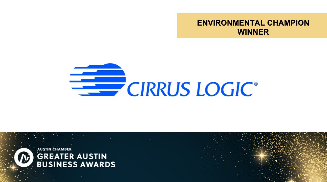 AustinChamber (@austinchamber) on Twitter photo Our next category is the Environmental Champion Award. This recognizes an organization demonstrating a commitment to environmentally sound practices.
We are so proud to honor businesses that are leading on sustainability.
Our winner is <a href="/CirrusLogic/">Cirrus Logic</a> Our next category is the Environmental Champion Award. This recognizes an organization demonstrating a commitment to environmentally sound practices.
We are so proud to honor businesses that are leading on sustainability.
Our winner is <a href="/CirrusLogic/">Cirrus Logic</a>