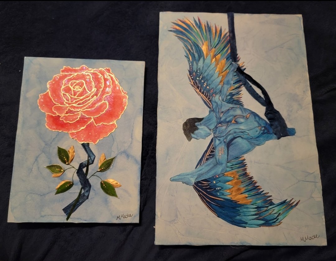 mollyemakeup's tweet photo. With being away from Twitter, I haven't had a chance to share my new art series. It's brought me so much inspiration to my art and giving me so much joy. It's a series of aerialists and pole dancers depicted with wings. Ive become obsessed with multimedia art lately. https://t.co/e1bfx5b7nZ