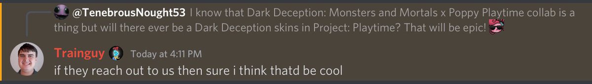 DarkDNews's tweet image. #DarkDeception News: @mobgamesstudios has expressed interest in adding Dark Deception content in #ProjectProject if @GlowstickEntmt expresses the necessary interest.