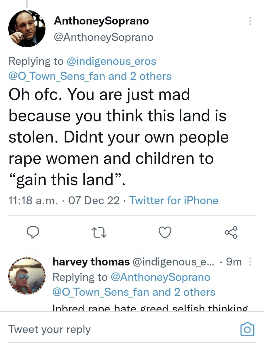 indigenous_eros's tweet photo. Can the non-Indigenous world F off with these projections of their world and perspective onto us.  Who even says this sh*t. Sorry, no I didn't rape and kill woman and children to gain back the land that non Indigenous people raped and killed woman children for @AnthoneySoprano https://t.co/dBNceVmHHJ