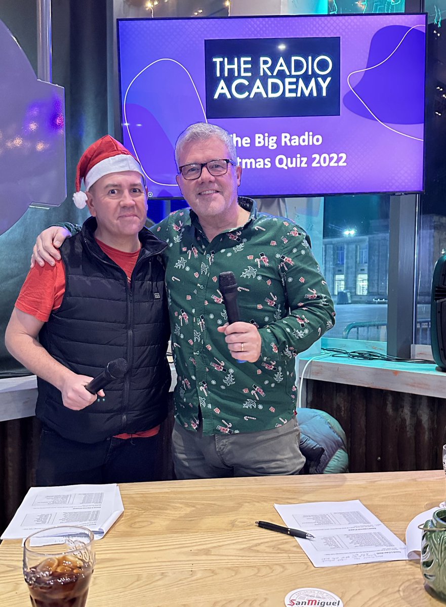 carlosradioguy's tweet photo. Ready to quiz the radio folk of the south! 

All set for the @RadioAcademySth @radioacademy Christmas Quiz in Southampton. @RadioToday Boss @roymartin telling me what to do… &amp; I thought my night out would give me a break from that 😉 https://t.co/GFWS3M5EYw