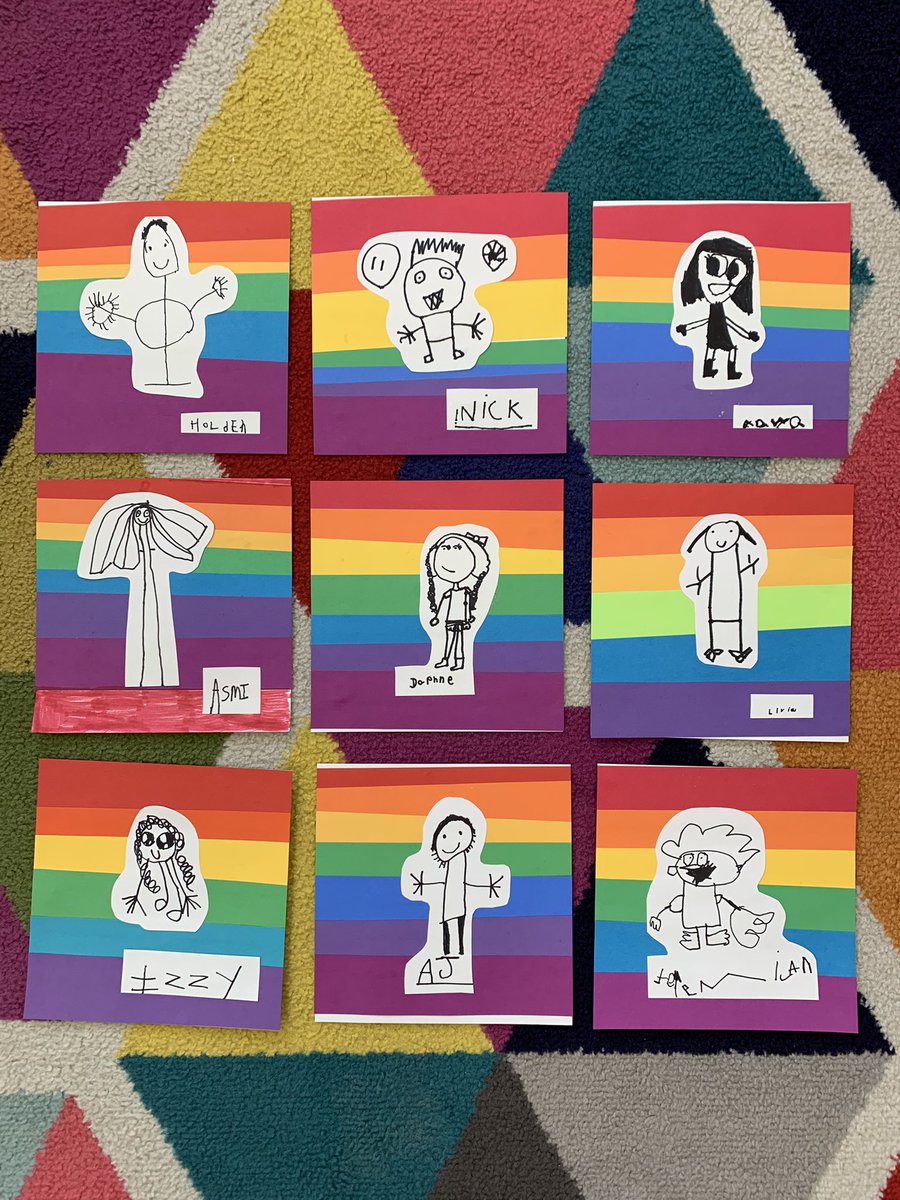 Kindergarten self portraits are bringing much needed sunshine ☀️ on this cloudy ☁️ day! 🌈#kindergarten #square1art #elementaryart