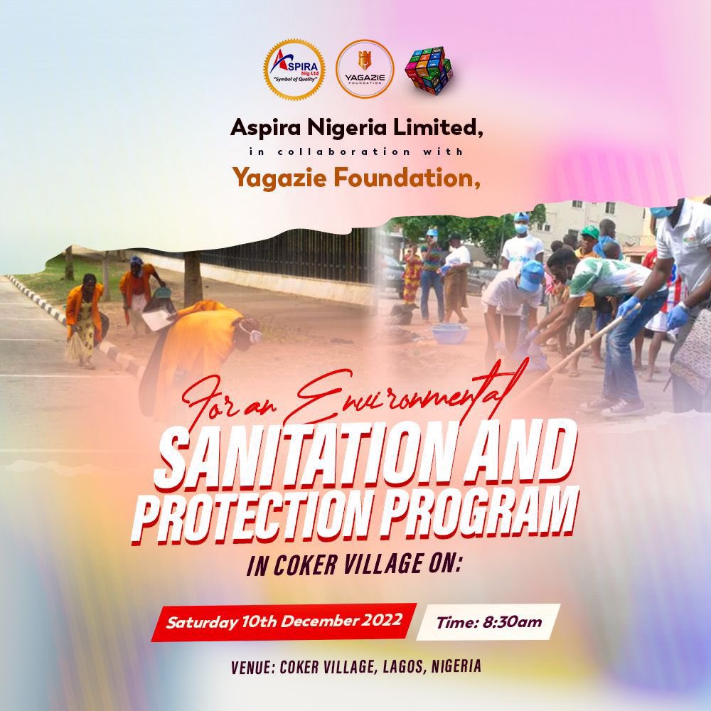 AfricanConsul's tweet photo. I am happy to volunteer for @yagaziecharity & @VivaDetergent environmental sanitation and protection exercise
See you on Sat, 10th of December 2022 in Coker Village
#yagaziefoundation
#sdgschangemaker
#spotlesslyclean #savetheplanet #cleanenvironment #climate #environment https://t.co/gVR1vMIXrJ