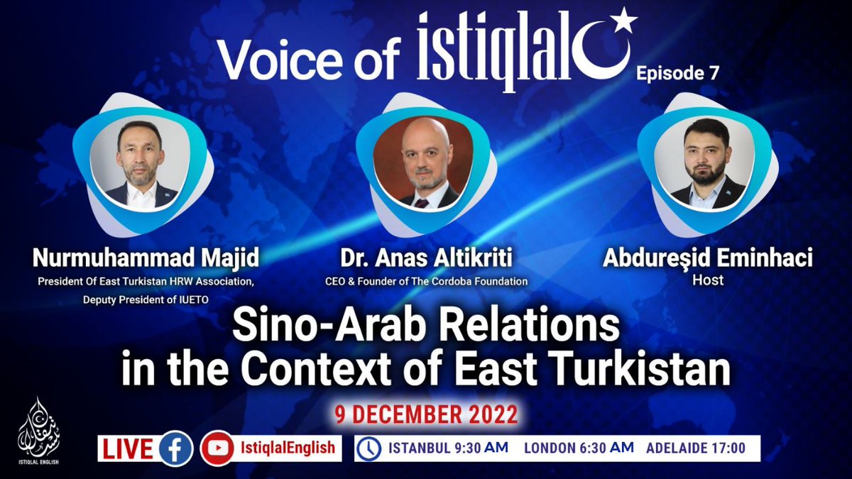 In this episode, Dr. Anas Altikriti <a href="/anasaltikriti/">Anas Altikriti أنس التكريتي</a> (CEO &amp; Founder of The Cordoba Foundation), Mr. Nurmuhammad Majid <a href="/MuhammadZirak/">Nurmuhammad Majid SIDDIQ</a> (president of ETHRW, deputy president of IUETO) will discuss the China-Arab relations in the context of East Turkistan. <a href="/aeminhaci/">Abdureşid EMİNHACİ</a>