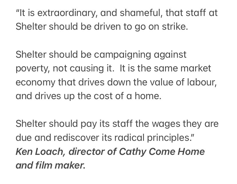 UniteAtShelter's tweet photo. A message of solidarity from @KenLoachSixteen to @UniteAtShelter ✊

“#Shelter should pay its staff the wages they are due and rediscover its radical principles.” https://t.co/LhcArHUYnH
