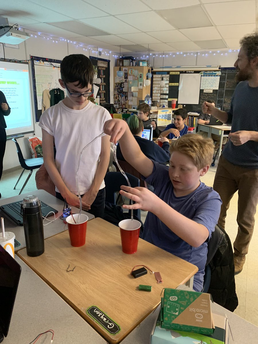 Coding microbits with <a href="/Mr_Veryzer/">Mike Veryzer</a> to build water pumps for the gr7/8’s automatic watering system! #C3ALCDSB #inquiry