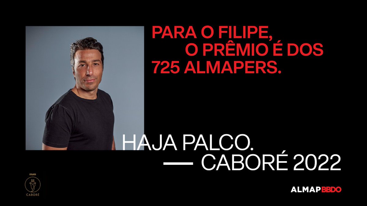 Filipe é Caboré 2022. Almap é só orgulho. O nosso CEO foi eleito Dirigente da Indústria da Comunicação no prêmio que é considerado o Oscar do nosso mercado. Estamos em festa e ainda nem é a de final de ano. Parabéns, Filipe!