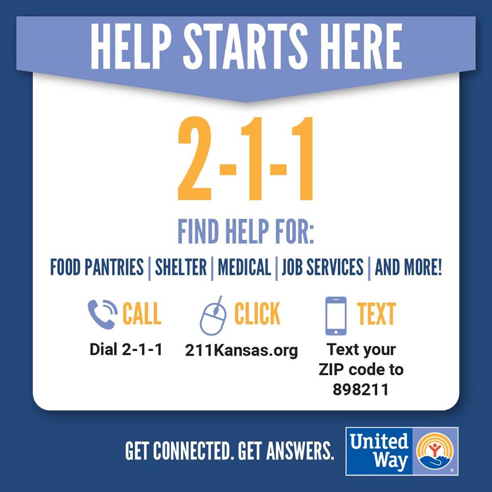 If you find yourself in need of help, dial 2-1-1 and it will connect you with a trained profession who will try to be of assistance. #kansas211 #LiveUnited