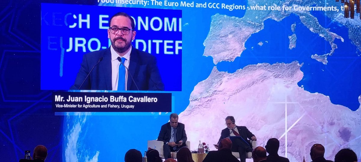 MGAPUruguay's tweet photo. #AHORA en el marco de la visita que la delegación de Uruguay hace al Foro Económico de Marruecos, el subsecretario @ignacio_buffa realizó una presentación sobre nuestro país como productor de alimentos. https://t.co/4VPQu27NhA
