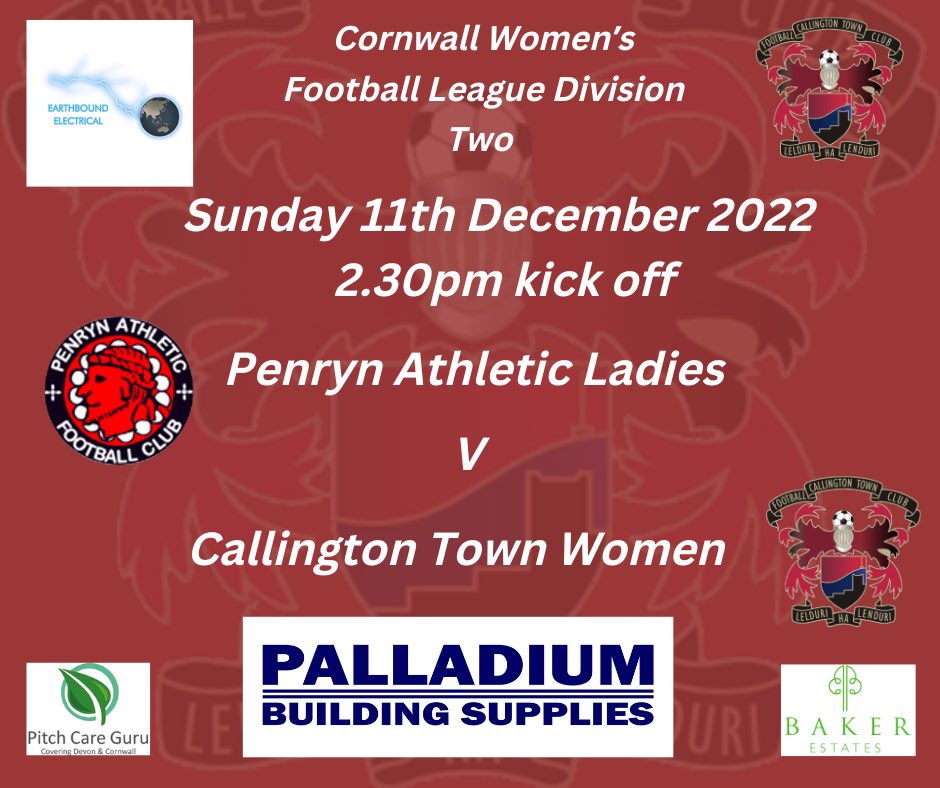 Sunday sees our <a href="/CallyTownFC/">Callington Town FC</a> Women on the road in the <a href="/TheCWFL/">CWFL</a> as they meet <a href="/PenrynLadies/">Penryn Ladies AFC</a> at Kernick Road with a 2.30pm kick off <a href="/swsportsnews/">South West Sports News</a> <a href="/PLsportsnews/">PlymouthSportsNews</a> <a href="/sportscornwall/">Cornwall Sports Media</a> <a href="/KJMsport57/">Kevin Marriott</a> <a href="/NigelWalrond/">Nigel Walrond</a> <a href="/ginsters/">troy</a> @PalladiumK