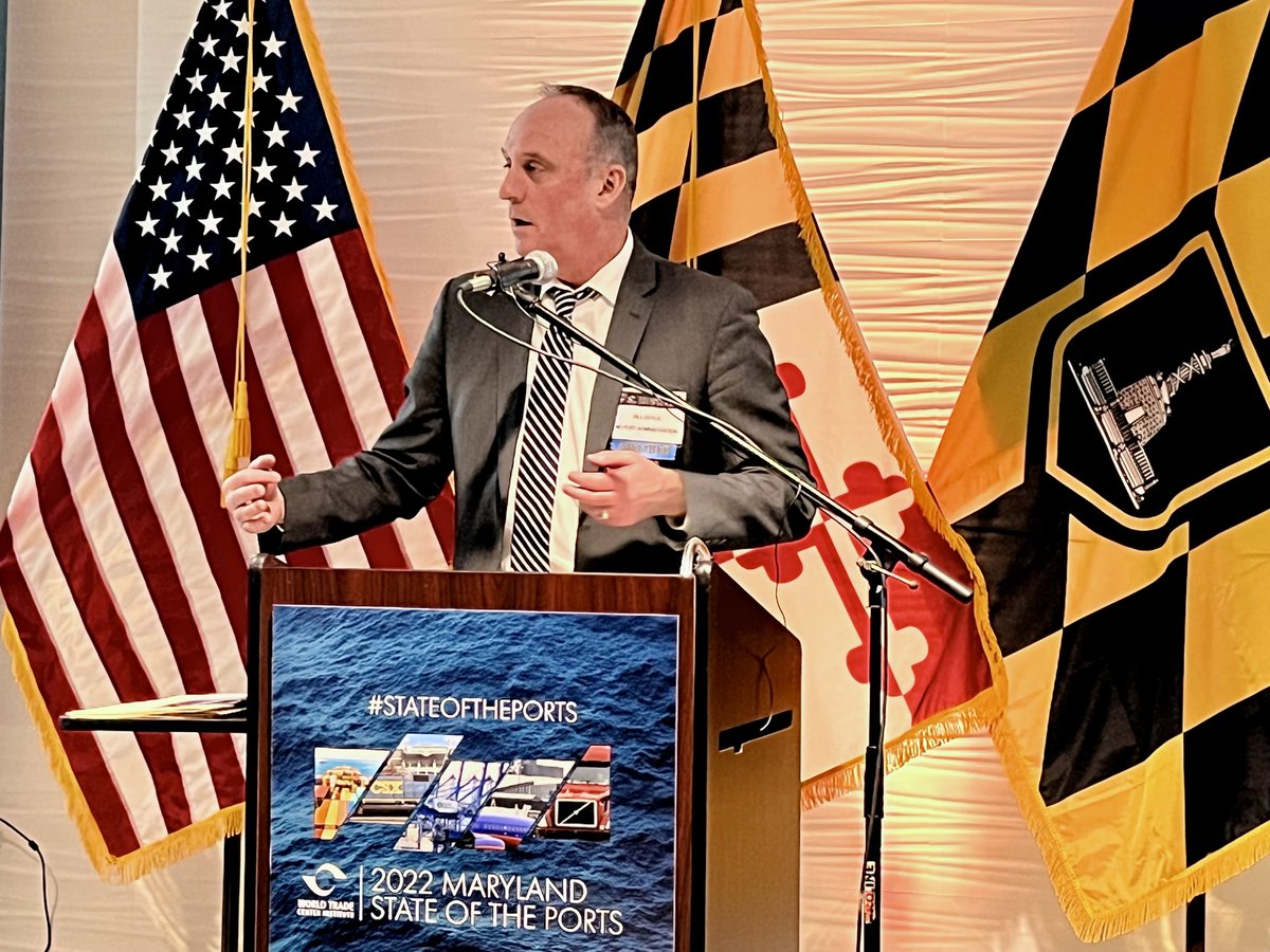 portofbalt's tweet photo. A great @WTCInstitute #stateoftheports last night! 
@WilliamPDoyle gave a PoB update, including the latest on the Howard St Tunnel proj. He was joined by @BWI_Airport's Jim Walsh &amp; @pachesapeake's Bayard Hogans. There were also panels on MD transportation and trade initiatives. https://t.co/E2iCe7Uotb