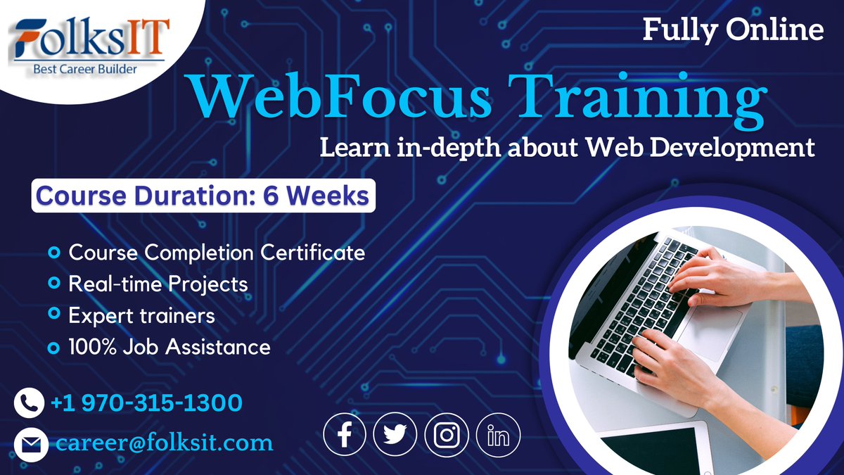 Folksitelearn's tweet image. #Webfocus Online Courses -@ bit.ly/3P9ePP2 to learn how to create and modify chart visualizations using #WebfocusDesigners. Get Webfocus Certification to become an expert #WebfocusDeveloper.
#webfocustraining #webdevelopment #webdeveloper #followforfollowback #folksit