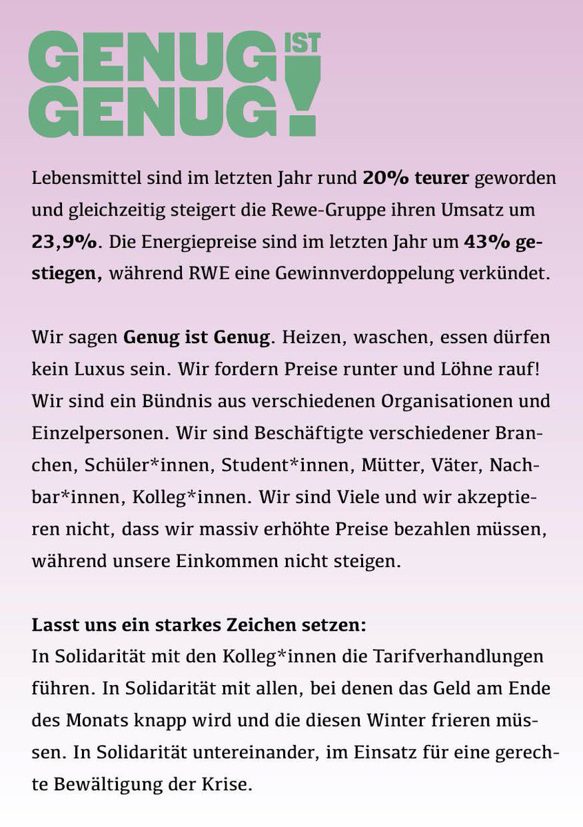 Hey #Solingen am Montag 12.12. gibt es ne Demo gegen die Preissteigerungen und für höhere Löhne. Schau vorbei

linktr.ee/wirsagengenug.…
